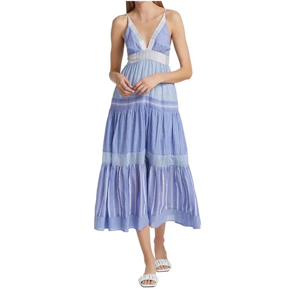Le Superbe Beach Stripe Getting Vertical Maxi Dress Large Tie Back Retail $395